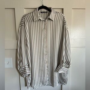 Zara Striped Button Down Slinky Shirt Dress